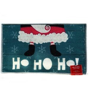 Peppermint & Pine Christmas Santa Accent Rug Non Skid Mat Blue  17.3” X 29.9”